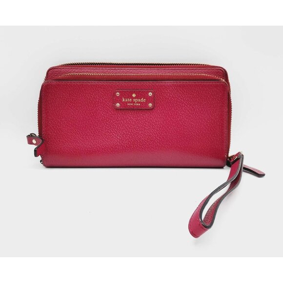 Kate Spade Staci Wristlet Zip Around Wallet Carryall Clutch Maroon Wine - Picture 1 of 5